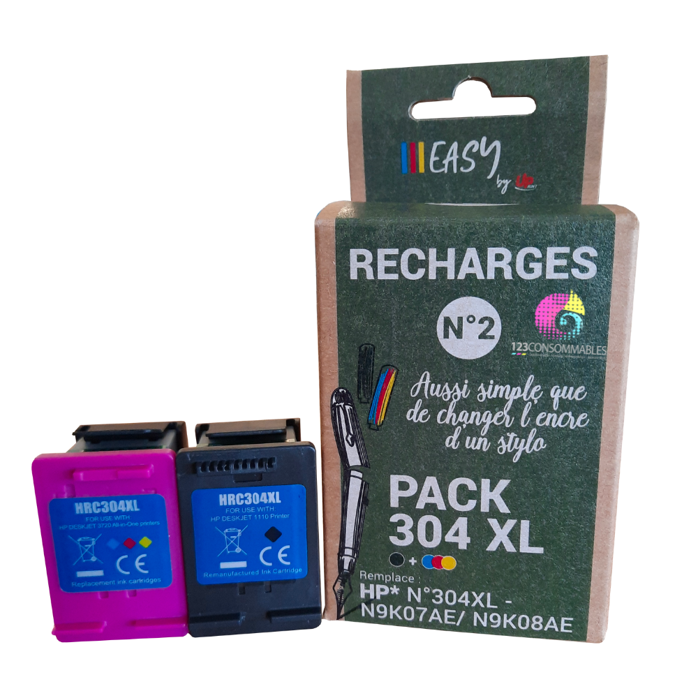 EASY-KIT Pack N°2 de 2 cartouches compatibles HP 304XL – Noir + Couleur